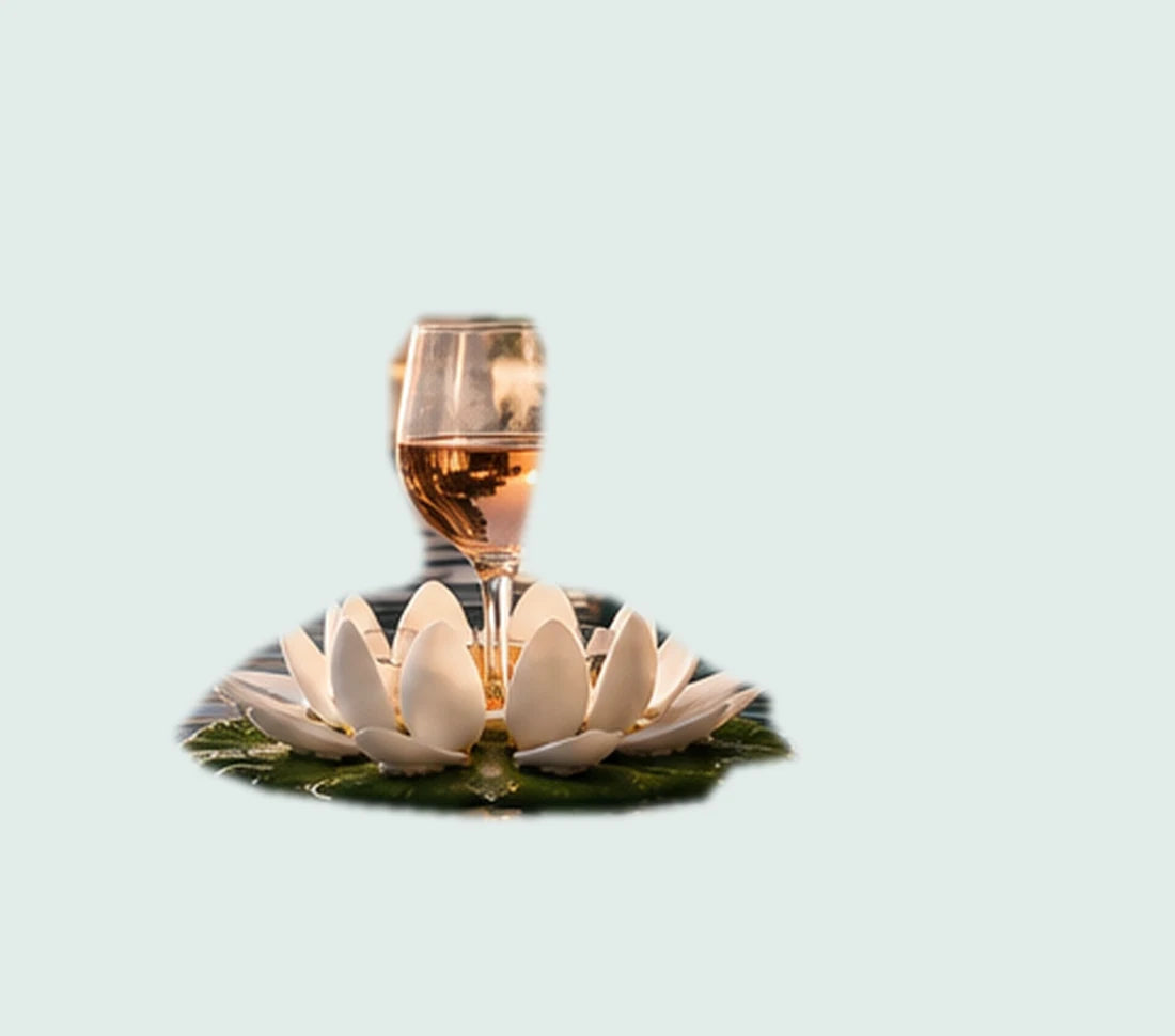 Floating drink holder supporting a stemmed wine glass